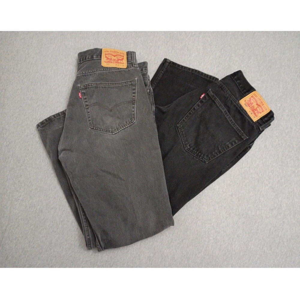 Levis 505 Regular Fit Jeans Bundle 2 Pairs Faded Grey Black Mens 36x32 Denim
